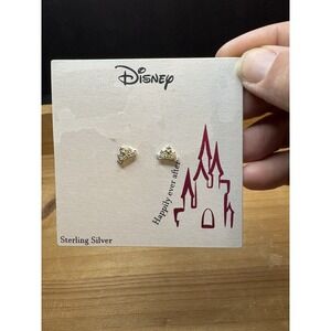 Disney "Happily ever after" sterling silver crown stud earrings NIB NEW
